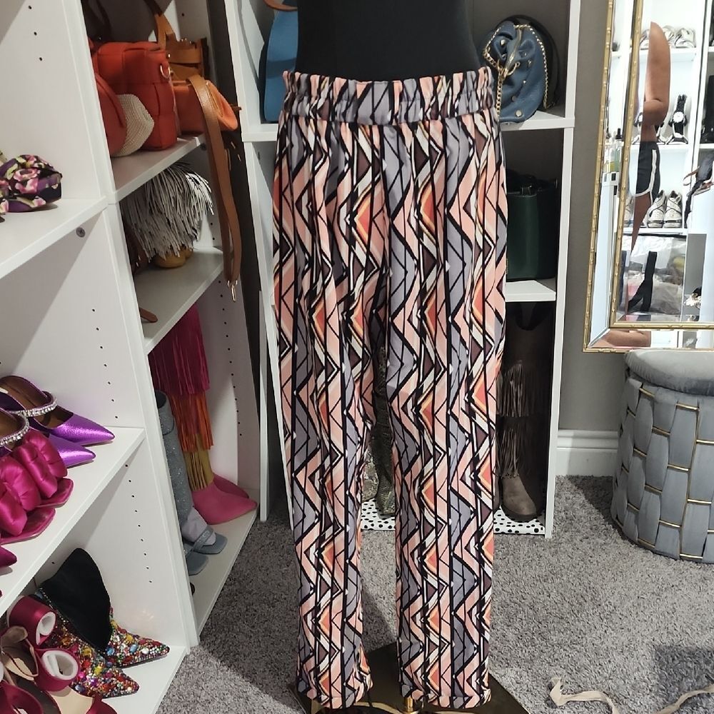NY Collection Women's Geometric Trousers - Black, Pink, Cream